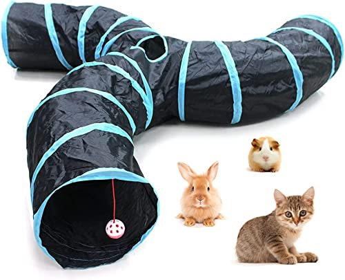 RongQiLBB 3 Way Katzentunnel Großer Zusammenklappbar Spieltunnel Röhre Katzenspielzeug mit Aufbewahrungstasche für Kätzchen, Welpen, Kaninchen, Meerschweinchen Indoor und Outdoor