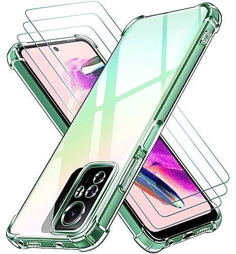 ivoler 4 in 1 Funda para Xiaomi Redmi Note 12S 4G con 3 Piezas Cristal Templado, Transparente Carcasa Protectora Antigolpes Case, Suave TPU Silicona Anti-Choques Caso