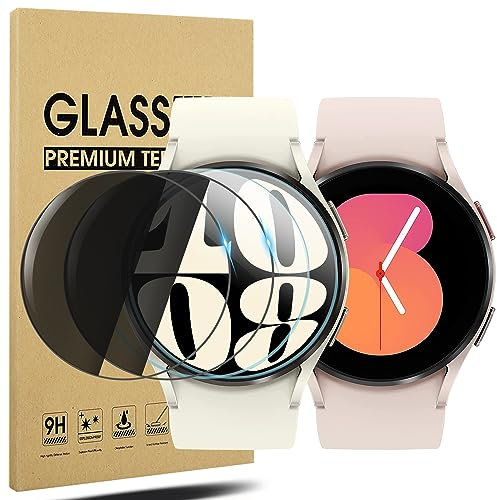 Diruite 2+2 Stück Displayschutz für Samsung Galaxy Watch 7/6/5/4/FE 40mm Schutzfolie(Durchmesser 37mm),HD Hartglas Glas Displayschutzfolie*2+Privatsphäre Schutzfolie*2,40mm