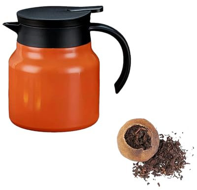 1000ml Stainless Steel Teapot with Removable Infuser, Stovetop Safe Tea Kettle, Blooming and Loose Leaf Tea Maker Set Coffee Tea Pot Teapot with Strainer(Orange)