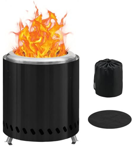 Brian & DANY Tabletop Solo Feuerstelle mit Ständer, rauchfreie Feuerstelle für draußen, Edelstahlofen, Lagerfeuer mit Pellets oder Holz, inklusive Reisetasche und feuerfester Matte, 21,8 x 25,4 cm