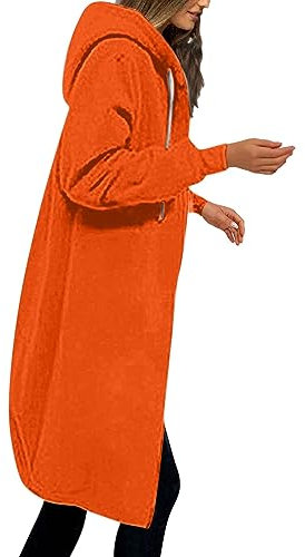 Vasreyy Schwarze Jacke Wickelpullover Damen Jeansjacke Mit Glitzer Frauen Einfarbig Lang Kapuzenjacke Hoodie Mit Kapuze Herbst Winter Warm Mantel Kapuzenpullover Winterjacke Große Größen (Orange, XL)