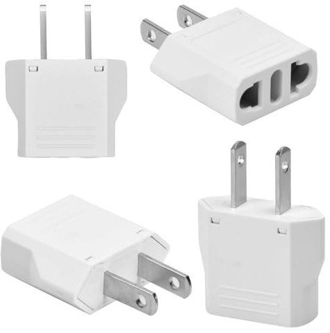 4 Piezas Adaptador Enchufe Americano a Europeo, Adaptador de Conversor Español a EE. UU, Adaptadores De Viaje Universal, Plug Adaptor a 2-Pin USA para Europa/USA/US/Canadá/México (EU to US, Blanco)