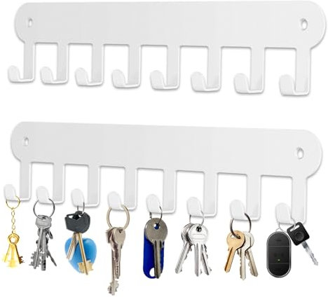 AIVORO Porte Clef Mural, 2 Pièces 8 Crochets Porte Clef Clef Mural Accroche pour Rangement des Clés et Courrier à l'entrée, Raccrocher ustensiles de Cuisine (Blanc)
