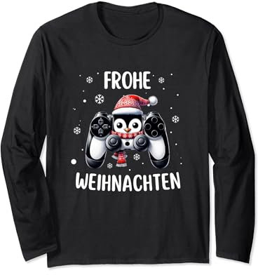 Pinguin Weihnachtspullover Kostüm Gamer Gamepad PC Gaming Langarmshirt