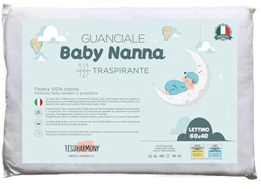 Tessiharmony - Kissen für Kinderbett, 60 x 40 cm, 100 % Baumwolle, Kopfkissen, milbendicht, hypoallergen, atmungsaktiv, 1, 2, 3, 4 Jahre, Höhe 4 cm, Top Qualität, Made in Italy
