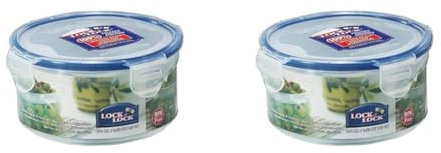 Lock & Lock HPL933 Round Storage Container - Clear/Blue, 600 ml (Pack of 2)