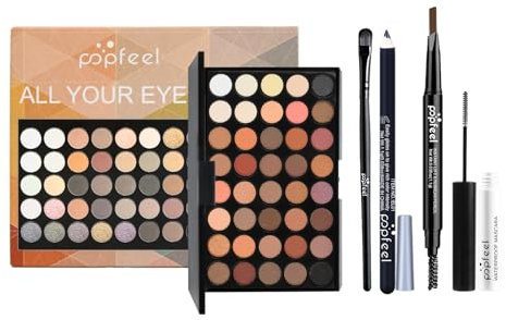 All-in-One Augen Makeup Set, Komplettes Make-up-Set mit 40 Farben Lidschatten Palette Mascara Brauenstift Eyeliner Make-up Pinsel, Alles in Einem Kosmetik für Mädchen Frauen Augen Schmink