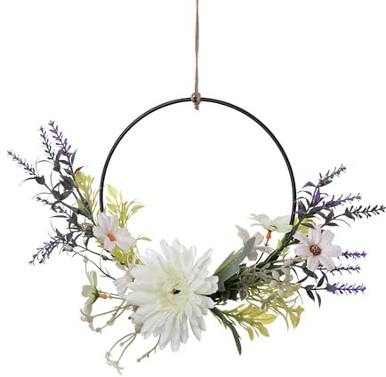 Türkranz Kranz, Türkranz Ganzjährig Künstliche Blumen Lavendel Kranz Willkommen Wandkranz Metallring für Osterkranz Floral Wanddeko Hochzeit (B)