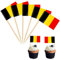 100 palillos de dientes con la bandera de Bélgica, adornos para cupcakes, banderas de Bélgica, palillos de cóctel de madera, decoraciones de sándwich para fiesta de Eurovisión, juego de fútbol