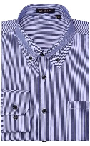 Enlision Blue Dress Shirts for Men Causal Striped Button Down Shirt Long Sleeve Office Classic Regular Fit with Pocket XL