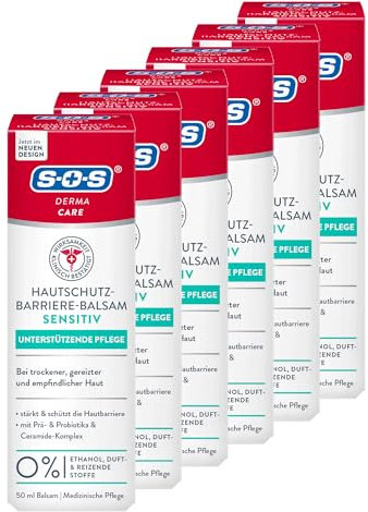 SOS Derma Care Hautschutzbarriere-Balsam SENSITIV (6x50 ml) - Bei trockener, gereitzter & empfindlicher Haut - Stärkt und schützt die Hautbarriere - mit Prä- und Probiotika