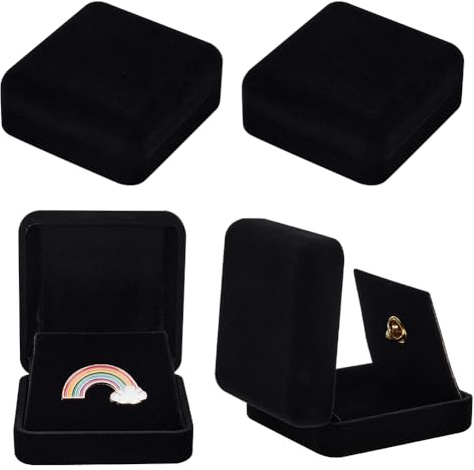 FINGERINSPIRE 4 Stück Samt Ausstellungsbox Für Abzeichen 7x6.7x2.95 cm Schwarz Anstecknadel Sammlung Ausstellungshalter Quadratische Broschennadel Aufbewahrung Präsentationskoffer Für Münzen