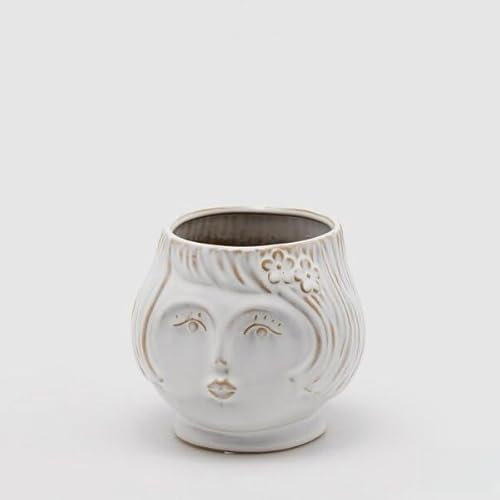 EDG Enzo De Gasperi Vase mit Gesicht Lady H.14 D.16 Elfenbein