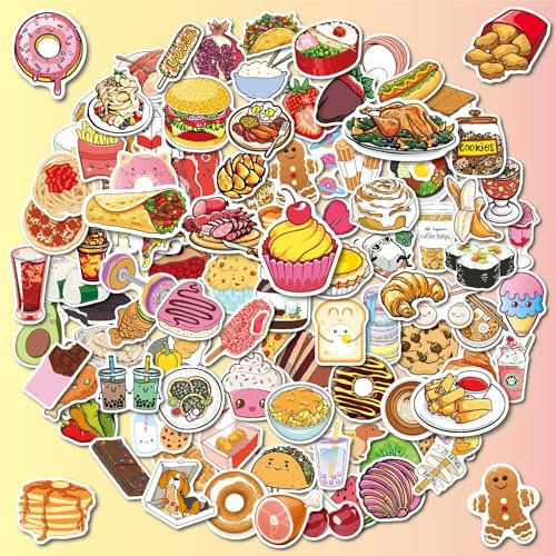 BIGJIYU 100 Pack Cute Food Stickers, Vinyl, Waterproof, Glossy, Eclectic, Stickers for Scrapbook, Kids, Outdoor, Colour