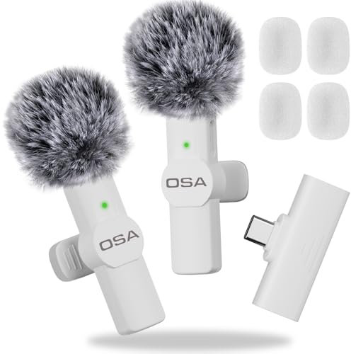 OSA USB-C Wireless Lavalier Mikrofon für iPhone 15 Serie/Android/Type-C Smartphone Laptop, Kabelloses Mikrofon für Videoaufnahmen, Live Streaming, TikTok, Vlog, YouTube - Weiß