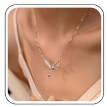 Inilbran Boho Flower Necklace Choker Lily of the Valley Necklace Silver Lily Flower Pendant Necklace Crystal Leaf Flower Chain Necklace for Women