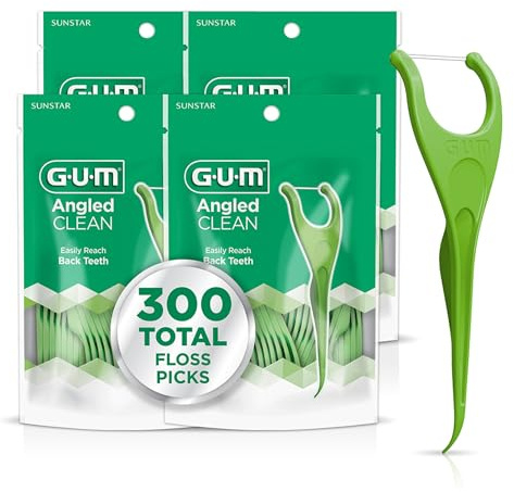 GUM Palillos de hilo dental en ángulo, perfectos para dientes apretados, hilo dental extra fuerte resistente a las trituraciones, ángulo para un fácil alcance, hilo dental para adultos, sabor a menta