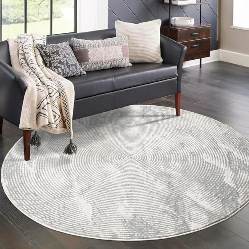 carpet city Teppich Wohnzimmer - Grau - 160 cm Rund - Klassisch Modern - Vintage-Optik, Meliert, Used-Look - Teppiche Kurzflor Schlafzimmer, Esszimmer
