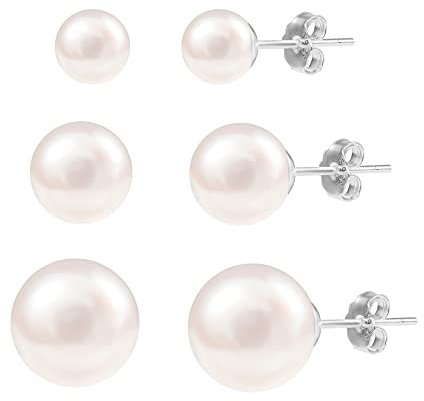 Silber 925 Ohrringe Perlen, ASH'S CHOICE Silber 925 Ohrstecker Perlen Set, Hypoallergenen Sterling Silber Ohrringe Weiße Süßwasserperlen 6/7/9 mm Ohrstecker mit Perlen Ohrringe für Damen Frauen