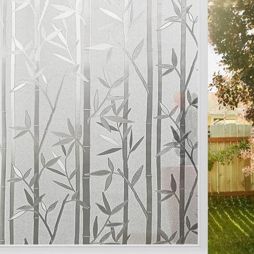 Milchglasfolie Selbstklebend Fenster 30 x 250 cm Glastür Milchglasfolie Anti UV Sonnenschutzfolie Statisch Haftend, Kein Kleber, Blickdicht, Wiederverwendbar, für Zuhause Büro, Bambus