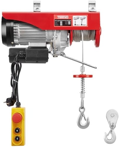 TEENO Elektrischer Flaschenzug, 1450 W, Überlastung, elektrische Seilwinde, 220 V 20 M, einfache und doppelte Aufhängung, 400 kg/800 kg, 6 m/min | 12 m/min, Rot (400 kg/800 kg)
