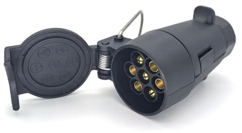 AOJO Prise d'attelage de remorque 7 Broches, étanche connecteur Caravan 7 pin Female avec poignée de Suspension, Noir, 12v