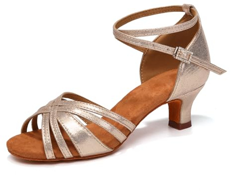 YCALCP Women Latin Dance Shoes Open Toe Performance Professional Salsa Bachata Ballroom Dance Shoes,WZSP811-Gold-5,US 8
