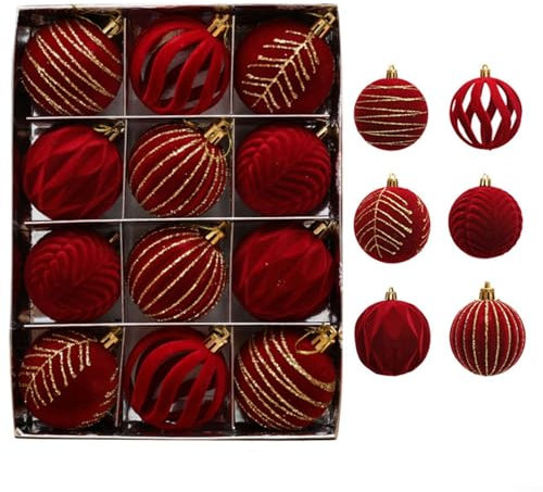 6 cm weihnachtliche Weihnachtsdekoration, Weihnachtskugel-Ornamente, 12 Stück, für Feiertagsdekoration, Hochzeit und Party (D)