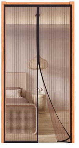 Zanzariera Magnetica Porta Finestra,130x260cm Tenda a Calamita per Balcone, Facile Installazione Senza Fori, Chiusura Automatica,Protezione Insetti,Marrone,per Soggiorno e Terrazzo