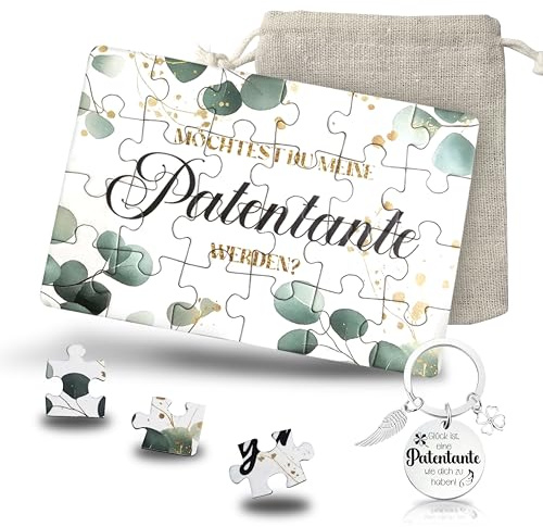 Yezirzax Patentante Fragen Puzzle mit Tasche und Schlüsselanhänger, Patentante Geschenk Patentante Karte für Schwangerschaft Verkünden Patentante Fragen Geschenk