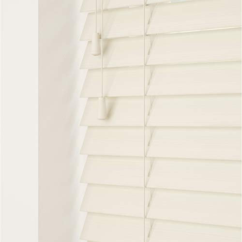 Misty White 50mm Faux Wood Venetian Blinds Fine Grained With Strings 120cm Drop 110cm Wide