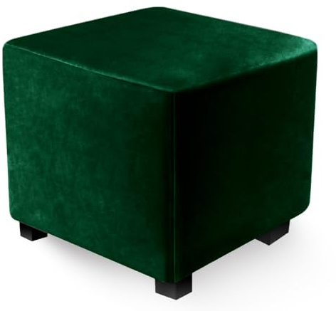 Highdi Ottomane Bezug Quadratisch Weicher Samt Hockerbezug Schonbezug Stretch Einfarbig Hocker Hussen für Fußhocker Ottomane Abdeckung- Mehrere Farben Verfügbar (Dunkelgrün,45x45x45cm)