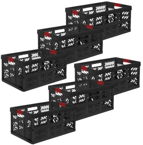 SomosTrade Klappbox 45L | Graphit - Rot | 54 x 28 x 37cm | mit Soft Touch Griffen | stabile Klappbox | Perfekte Aufbewahrung | (6 Klappbox - Graphit Rot)