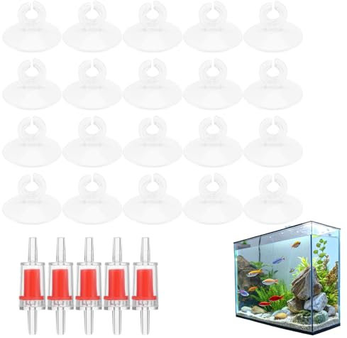 RT 20 pièces Ventouse Aquarium Transparent+5 clapets anti-retour ventouse pour aquarium, Pompe Aquarium, Ventouses Aquarium avec Porte-Tube Clips Pinces pour Poissons d'Aquarium, Ventouses Pompe à Air
