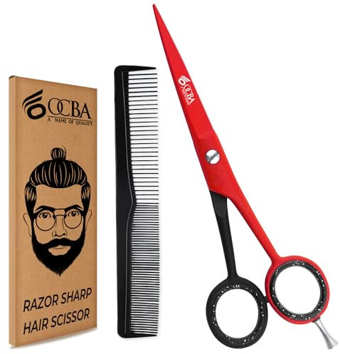 Friseurschere - OCBA Professionelles 6' Haarschneideschere & Haarschere - Haarschere Perfektes Design für Friseure & Salons - Haarschneideschere für Männer und Frauen (6 Zoll Rot Schwarz)
