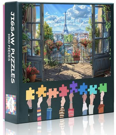 1000 Piece Jigsaw Puzzle for Adults: Stunning Paris Cityscape with Eiffel Tower from Terrace View, Romantic French Landscape Art Puzzle Iconic Landmark Challenge, 27.5x19.7 Inch