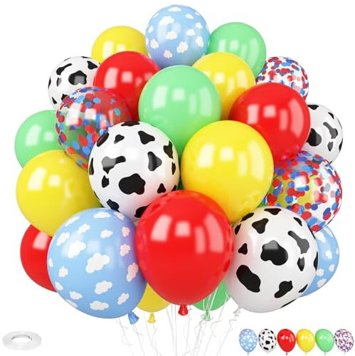 Spielzeug-Luftballons, 30 Stück, 30,5 cm, rot, gelb, blau, Ballon mit Himmel, Wolke, Konfetti, Kuhdruck, Latex-Luftballons für Cartoon-Themenparty, Babyparty, Jungen, Mädchen