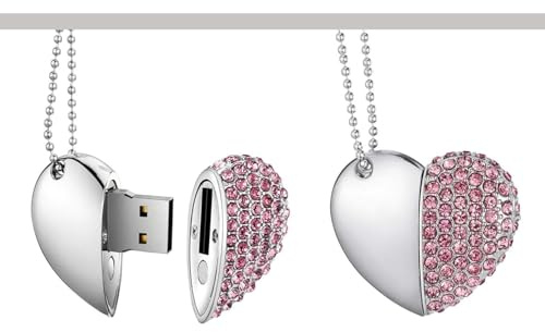 Yaxiny USB-Stick, USB-Stick, 16 GB, hochwertig, wasserdicht, Herz-Diamant, Hochgeschwindigkeit, USB 2.0, Daten, Flash-Speicherstick (1 Stück), Rosa