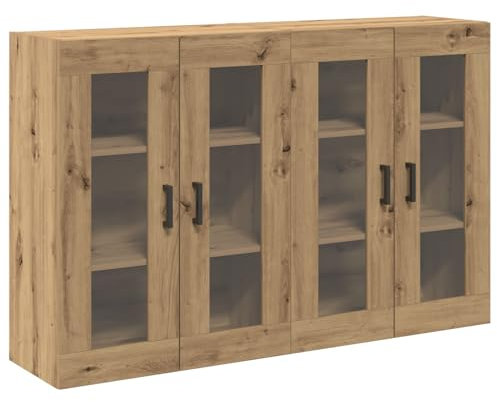 vidaXL Modern Buffet Sideboard with Glass Doors Artisan Oak Finish Adjustable Shelves Elegant Storage for Dining and Living Room Easy Assembly Required Furniture Wooden Buffets Cabinet