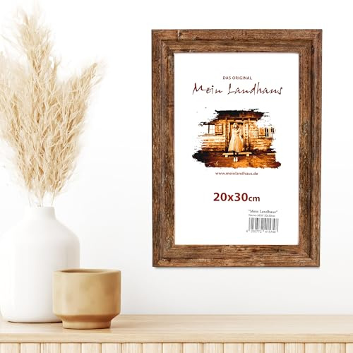 Mein Landhaus Narva Bilderrahmen 30x40 cm Walnuss – MDF in Holzoptik Braun, Echtglas, Vintage Landhausstil, Hoch- und Querformat