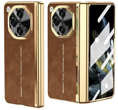 Étui à rabat pour smartphone Compatible avec la coque Oppo Find N3 avec protection d'écran en verre intégrée, [placage de luxe pliable et cuir de haute qualité] [protection complète des charnières] co