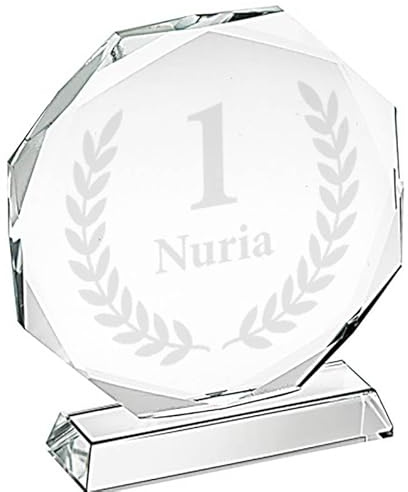 CALLE DEL REGALO Trophée octogonal en verre avec base | Prix personnalisé pour enseignant | Boîte incluse (Laurel)