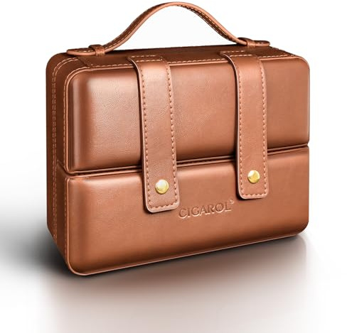Cigarol Reise Zigarren Humidor, tragbarer Leder Humidor mit Luftbefeuchter und doppelter Öffnung, fasst bis zu 7 Zigarren, Geeignet als Geschenk für Männer