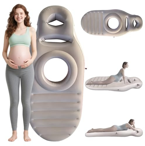 Yogamatte für Schwangere mit Loch und PVC Matratze, Aufblasbares Schwangerschaftskissen, Bequeme Beflockte Luftbett für Schwangere Frauen, Bauchlage Matte Ganzkörperunterstützung Ganzkörperkissen