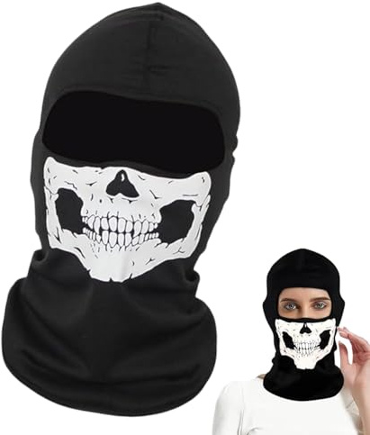 Ghost Maske,Motorrad Totenkopf Maske,Balaclava Totenkopf Halstuch Schädel Bandanas Skull Sturmmaske,Halloween Kopftuch Skelett Motorrad Skimaske Männer Herren Mütze Halloween Cosplay(Schwarz)