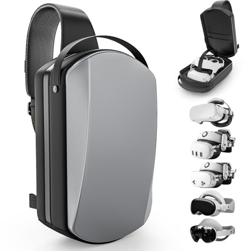 Lopxenu Große Tragetasche kompatibel mit Meta Quest 3S/Quest 3/Quest 2/Vision Pro/Pico 4, Harte Reisetasche kompatibel mit Batteriekopfgurt, Controller, wasserdichte und stoßfeste Tragtasche (Grau)