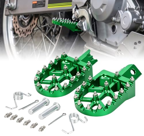 Repose Pieds Moto Aluminium CNC pour Kawasaki KMX125R Enduro Pit Bike Vert | Antidérapant,Usage Pit Bike Motocross, Cale Pied Moto pour Kawasaki KMX125 R KMX125R