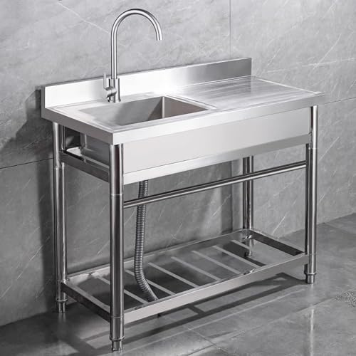 Évier de Restauration sur pied en Acier Inoxydable 304 pour Buanderie, avec Robinet et Vidange, plan de Travail, Éviers Industriels pour Garage, Éviers Commerciaux pour Restaurant, Atelier