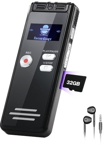 NekSide Dictaphone 32G - 1536 kbps - Enregistreur Vocal numérique - Interface Type-C - Appareil d'enregistrement One-Touch-HD Dual MIC pour conférence, Entretien, réunion